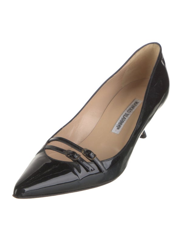 Manolo Blahnik Patent Leather Leather Trim Embellishment Pumps