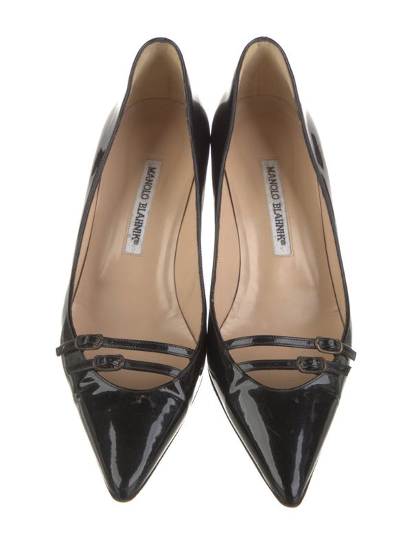 Manolo Blahnik Patent Leather Leather Trim Embellishment Pumps