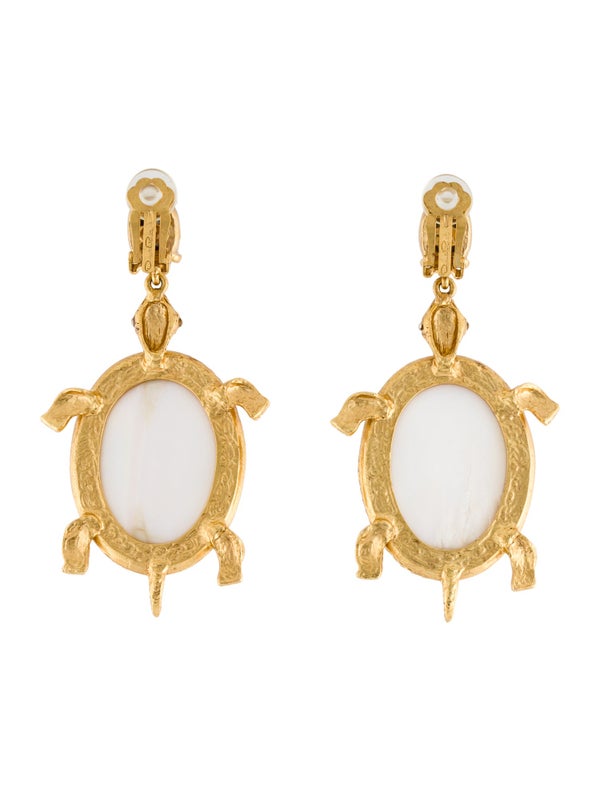 Oscar De La Renta Pearl & Crystal Turtle Clip On Earrings
