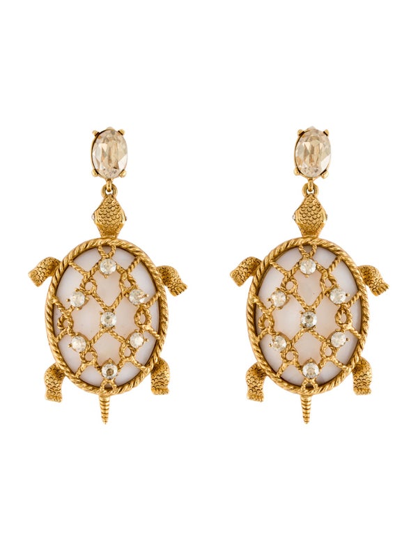 Oscar De La Renta Pearl & Crystal Turtle Clip On Earrings