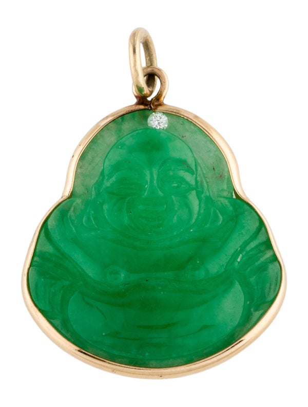 Pendant 14K Jadeite & Diamond Buddha Pendant