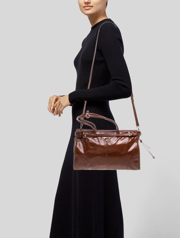 Prada Enameled Metal Triangle Bonnie Large