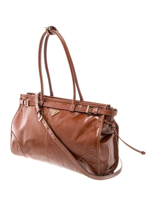 Prada Enameled Metal Triangle Bonnie Large