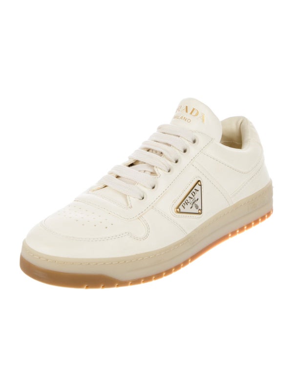 Prada Enameled Metal Triangle Leather Sneakers