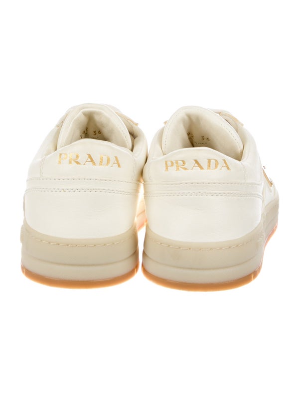 Prada Enameled Metal Triangle Leather Sneakers