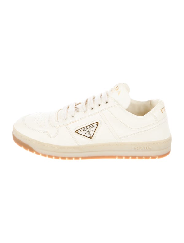 Prada Enameled Metal Triangle Leather Sneakers