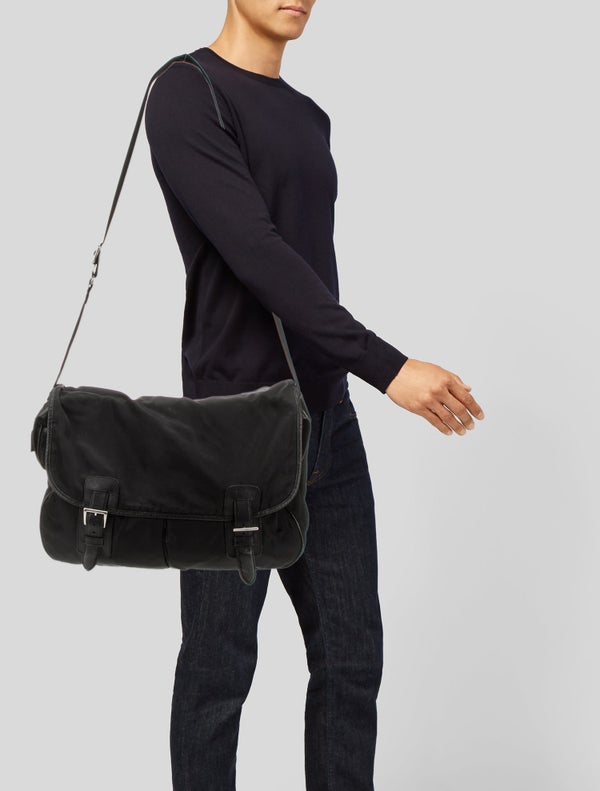 Prada Enameled Metal Triangle Messenger Bag