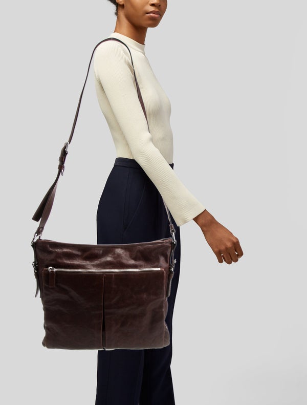 Prada Enameled Metal Triangle Messenger Bag