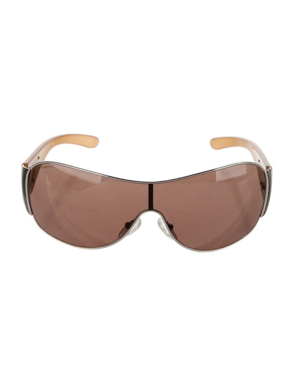 Prada Enameled Metal Triangle Shield Sunglasses