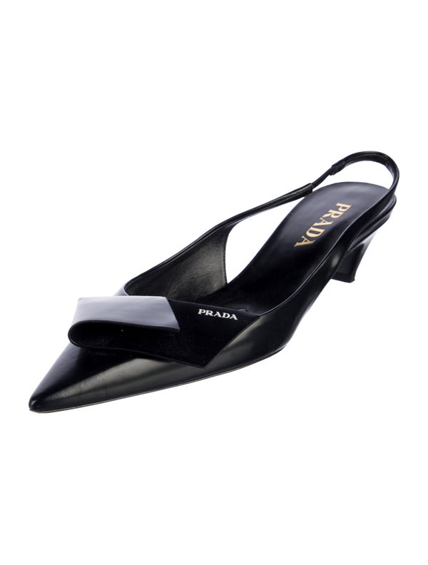 Prada Leather Bow Accents Slingback Pumps