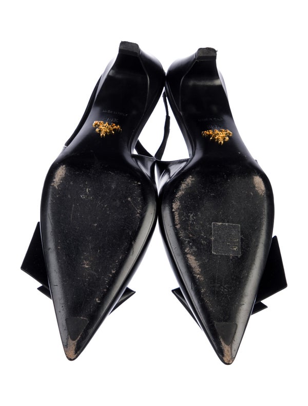 Prada Leather Bow Accents Slingback Pumps