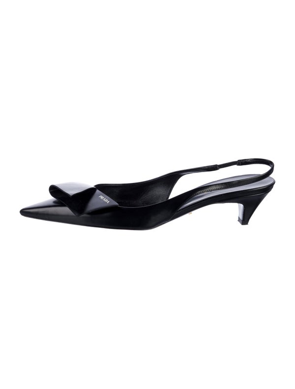 Prada Leather Bow Accents Slingback Pumps