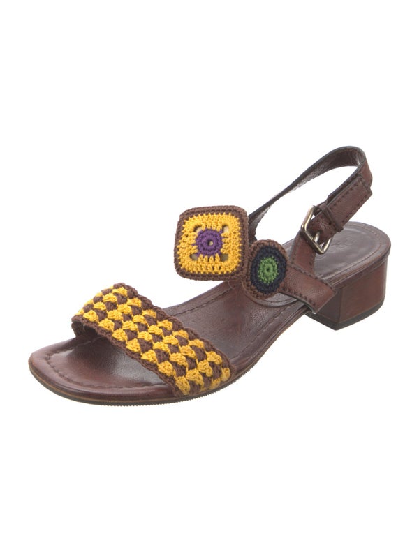 Prada Leather Printed Slingback Sandals