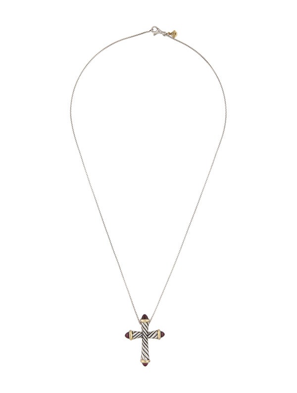 David Yurman Rhodolite Cable Cross Pendant Necklace
