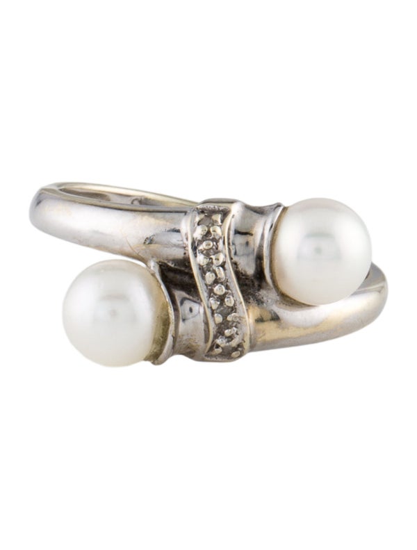 Ring 14K Pearl & Diamond Bypass Ring