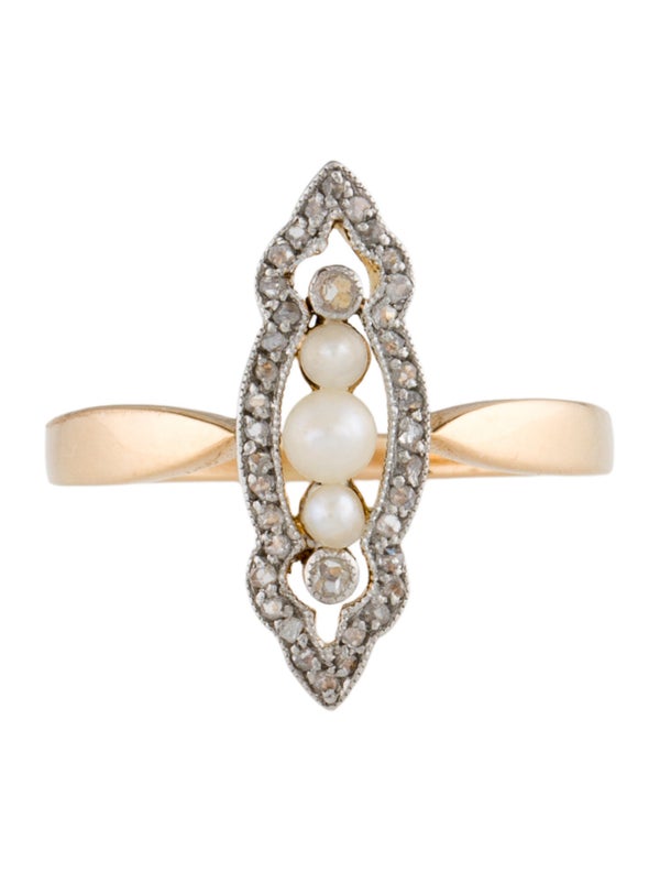 Ring Vintage 14K Pearl & Diamond Ring