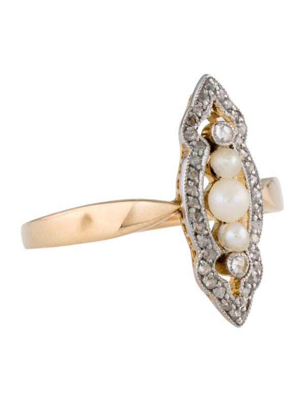 Ring Vintage 14K Pearl & Diamond Ring