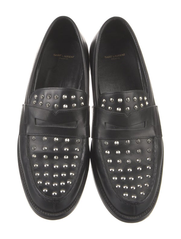 Saint Laurent Leather Studded Accents Loafers
