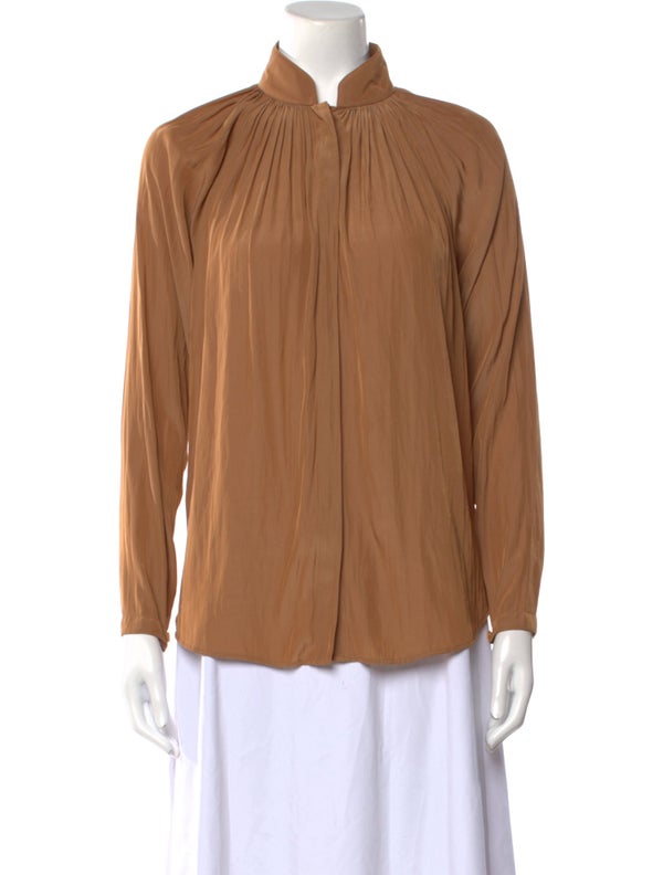 Smythe Mock Neck Long Sleeve Button-Up Top