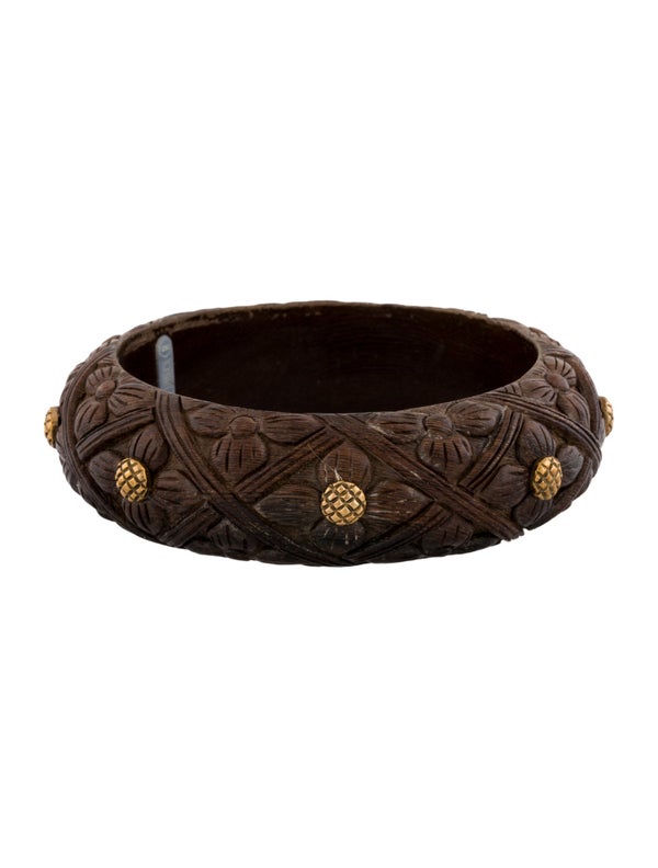 Stephen Dweck Stephen Dweck Vintage Stud Floral Carved Wood Bangle