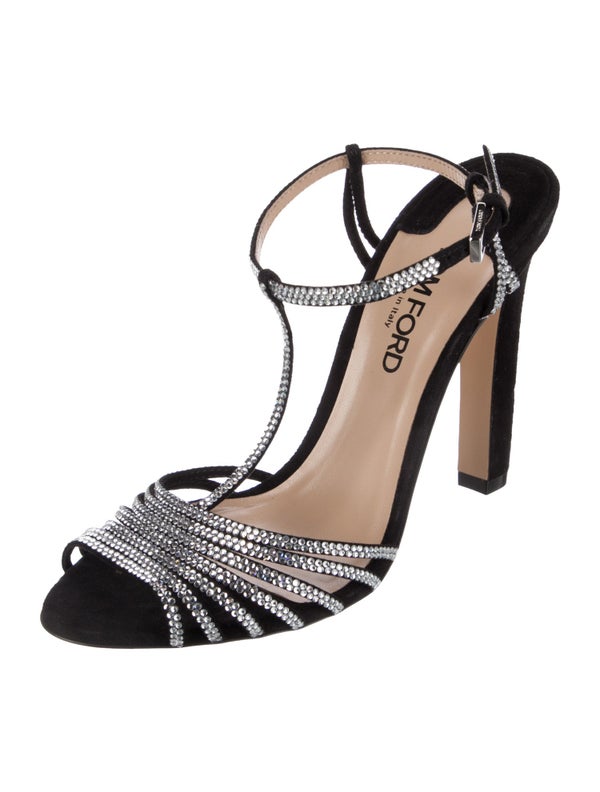 Tom Ford Suede Crystal Embellishments T-Strap Sandals