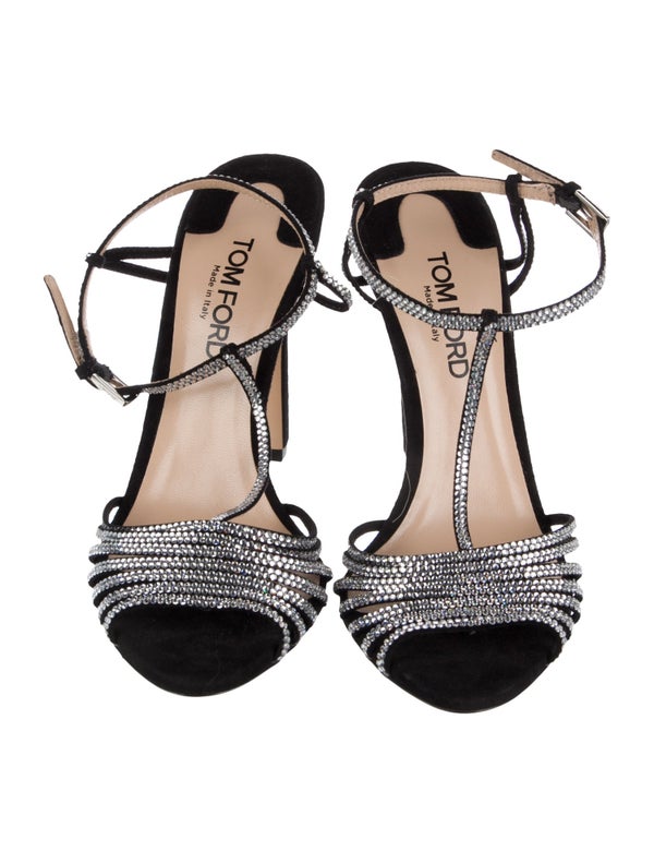 Tom Ford Suede Crystal Embellishments T-Strap Sandals