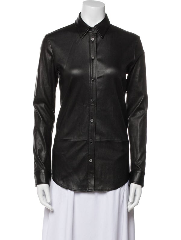 The Row Lambskin Long Sleeve Button-Up Top