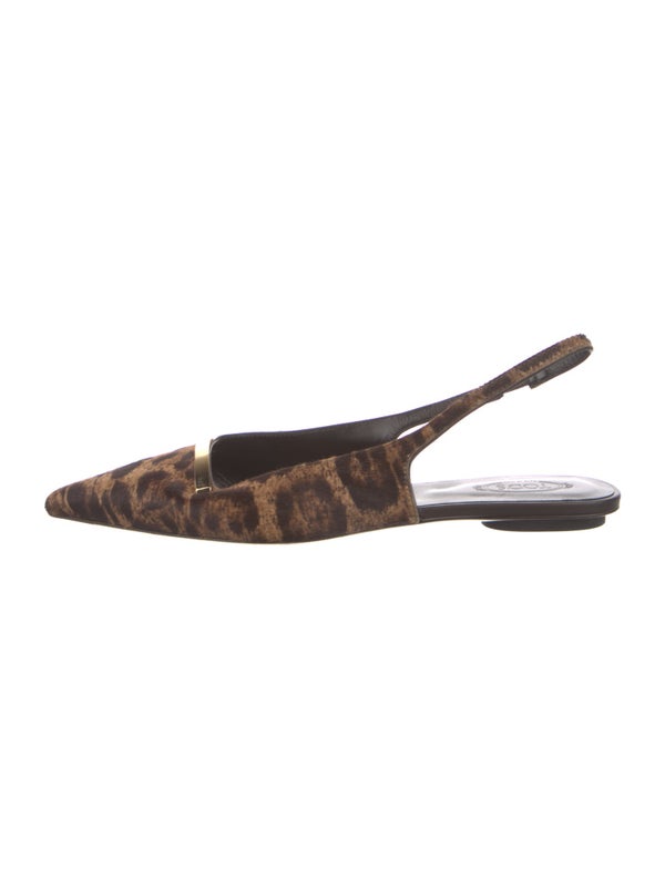 Tod's Ponyhair Animal Print Slingback Flats