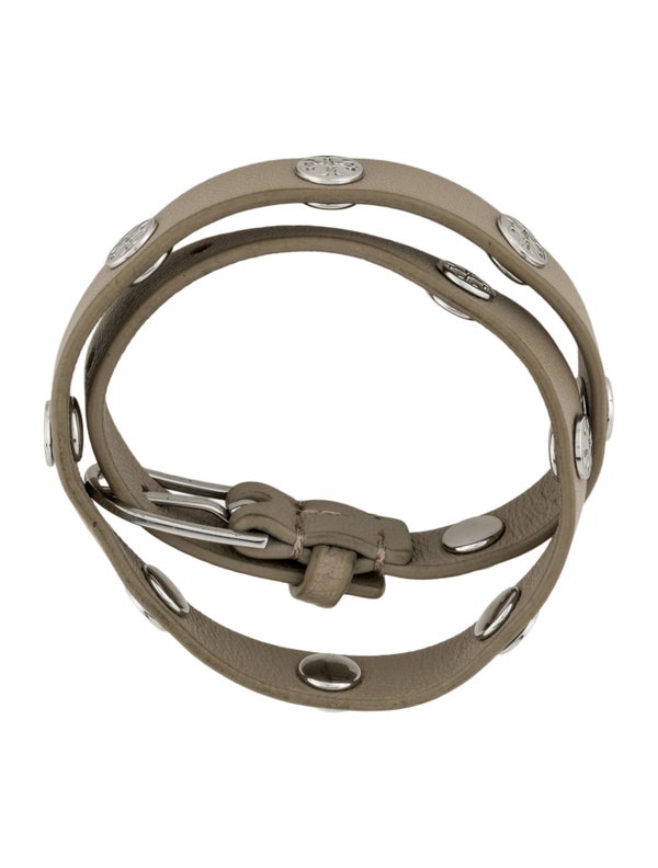 Tory Burch Leather Double Wrap Logo Stud Bracelet