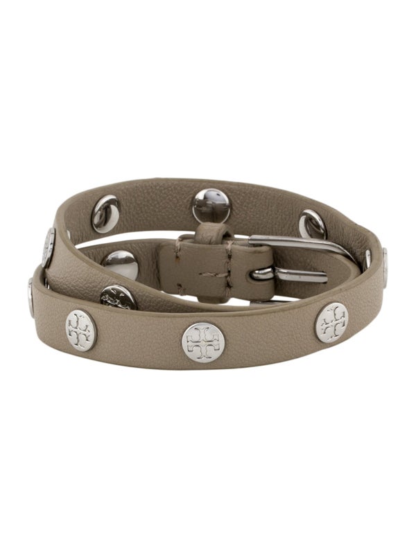 Tory Burch Leather Double Wrap Logo Stud Bracelet
