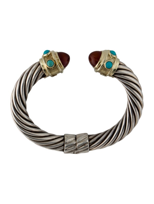 David Yurman Turquoise & Carnelian Hinged Cuff Bracelet