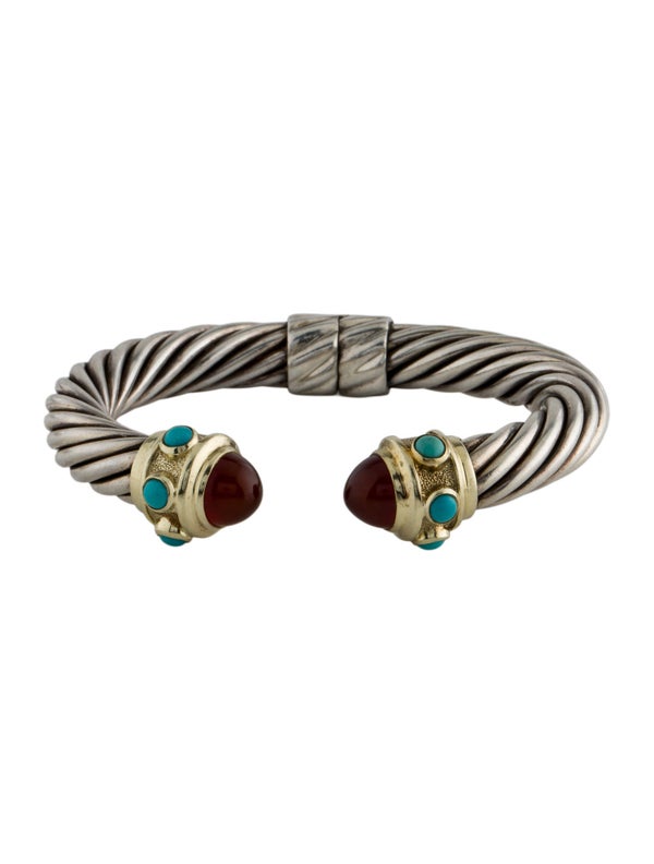 David Yurman Turquoise & Carnelian Hinged Cuff Bracelet