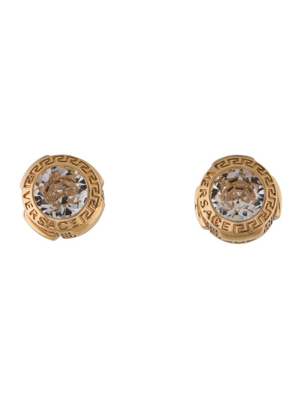 Versace Crystal Greca Stud Earrings