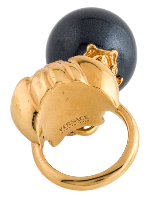 Versace Faux Pearl Medusa Cocktail Ring