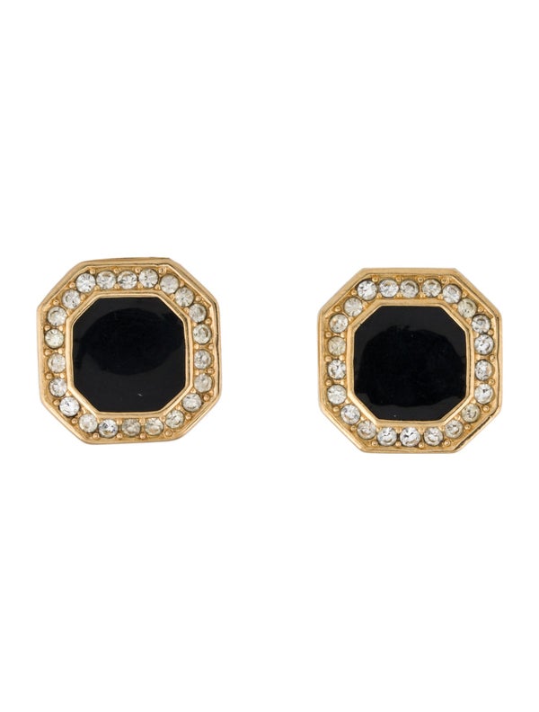 Christian Dior Vintage Crystal & Enamel Clip-On Earrings