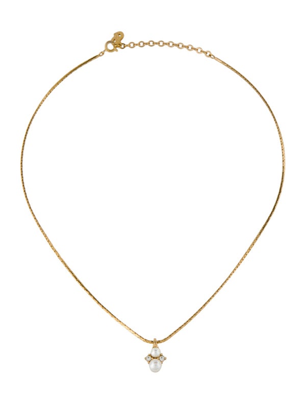 Christian Dior Vintage Crystal & Faux Pearl Pendant Necklace