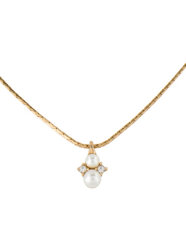 Christian Dior Vintage Crystal & Faux Pearl Pendant Necklace