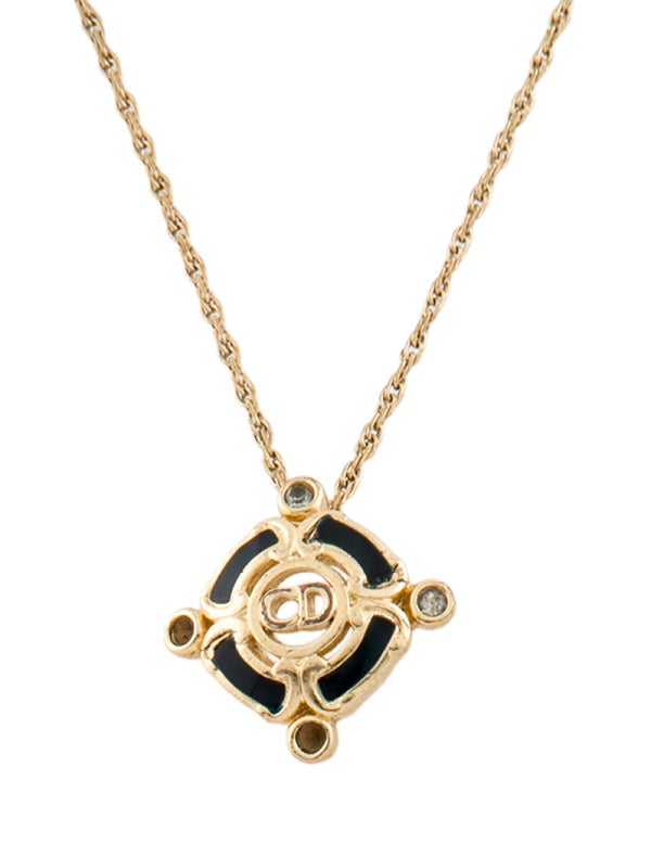 Christian Dior Vintage Enamel & Crystal Pendant Necklace