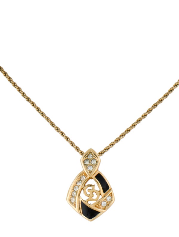 Christian Dior Vintage Enamel & Crystal Pendant Necklace