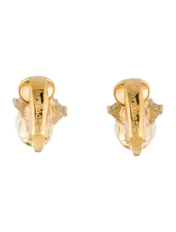 Christian Dior Vintage Faux Pearl & Crystal Clip-On Earrings