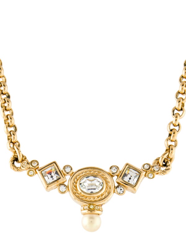 Christian Dior Vintage Faux Pearl & Crystal Collar Necklace