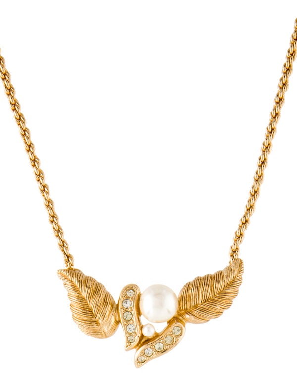 Christian Dior Vintage Faux Pearl & Crystal Collar Necklace