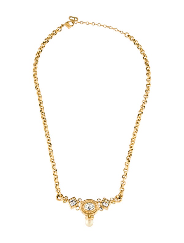 Christian Dior Vintage Faux Pearl & Crystal Collar Necklace