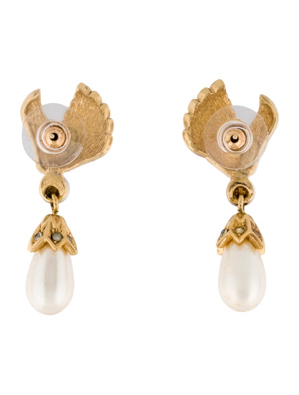 Christian Dior Vintage Faux Pearl & Crystal Drop Earrings
