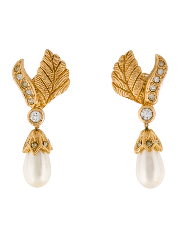 Christian Dior Vintage Faux Pearl & Crystal Drop Earrings