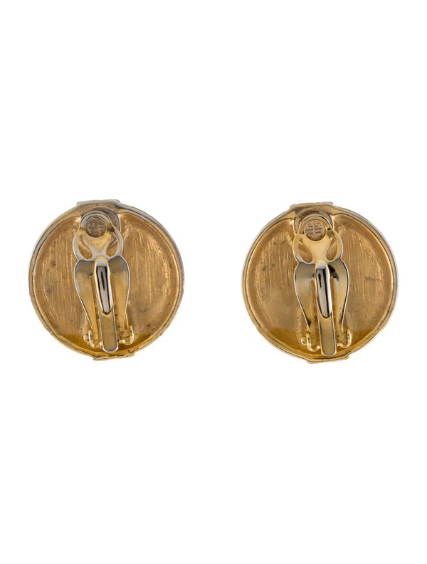 Givenchy Vintage Round Enamel Logo Clip-On Earrings
