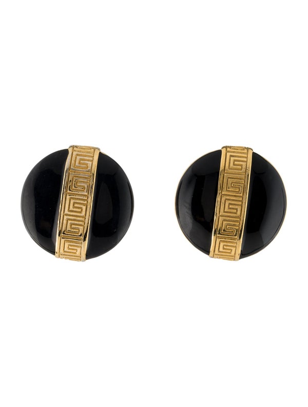 Givenchy Vintage Round Enamel Logo Clip-On Earrings