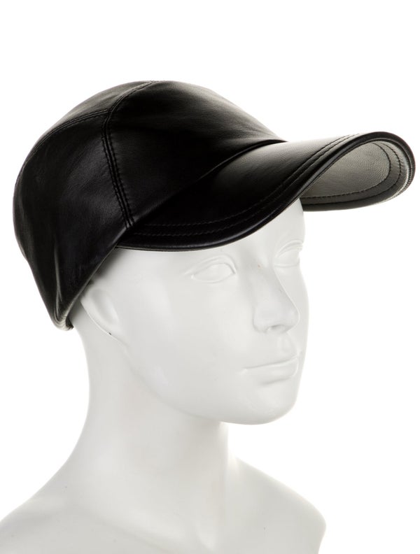 Helen Kaminski Women's Black Leather Helen Kaminski Hat With Studded Accent At Front And Adjustable Closure At Back. Designer Size O/S