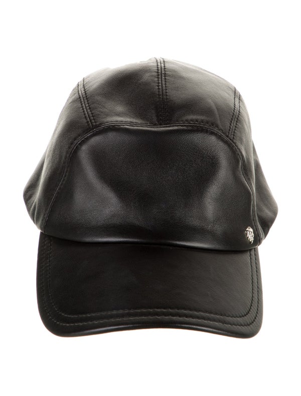 Helen Kaminski Women's Black Leather Helen Kaminski Hat With Studded Accent At Front And Adjustable Closure At Back. Designer Size O/S