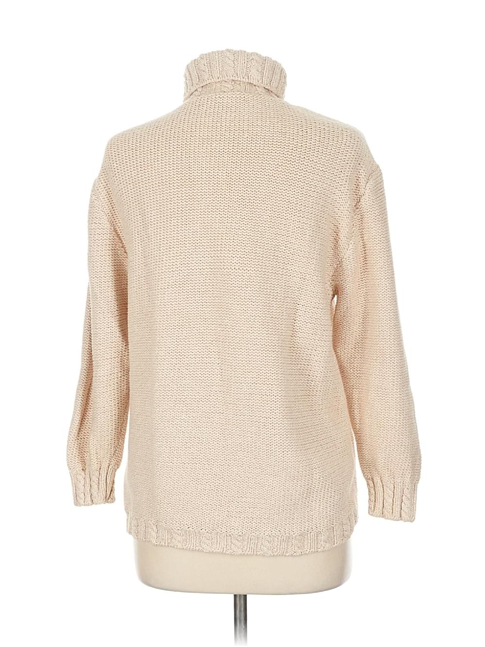Lizsport 100% Cotton Tan Ivory Turtleneck Sweater Size L (petite) - 40% Off